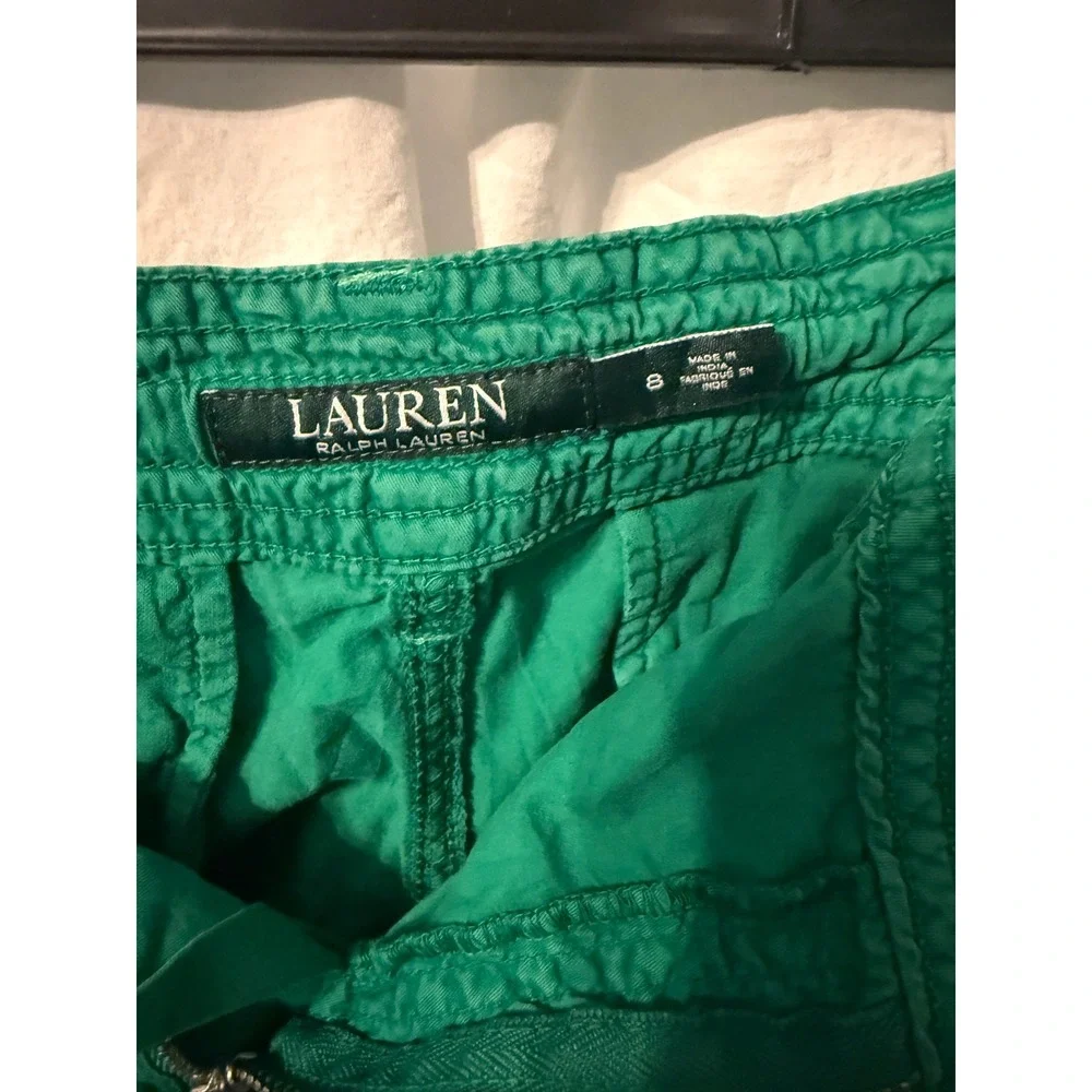 Lauren Ralph Lauren Green Cargo Shorts Womens 8 Cotton Drawstring Utility Summer
